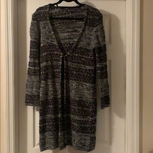 Long gray and cream cardigan sweater